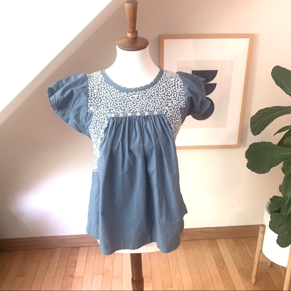Rare hard to find Ulla Johnson embroidered dahlia Blouse cornflower blue